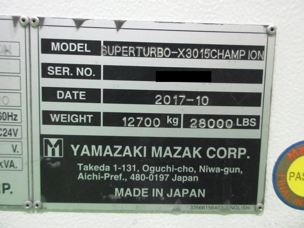 SUPER TURBO-X3015 CHAMPIONの本体銘板